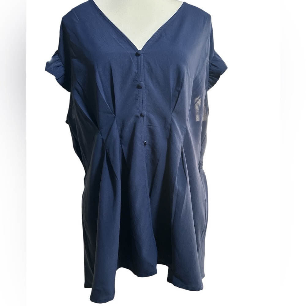 SHEIN Deep Blue Button-Down Blouse